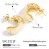 Pendientes Transfronterizos de Acero Inoxidable, Forma de C Estilo Retro Clásico, Acero de Titanio Incrustado con Resina, Estilo Lujo Ligero, Pendientes Bañados en Oro de 18K para Primavera y Verano