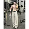 Pantalones deportivos de chándal azul marino para hombre, color otoñal, bloques de color, cintura elástica, estilo americano para gimnasio, pantalones casuales de pierna ancha y caída fluida