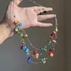 Colar de Verão Cansado Colorido Multicamadas de Concha Imitação Estilo Férias na Praia Design de Nicho Corrente para Clavícula Estilo Retrô para Mulheres