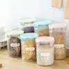 Tarro de plástico transparente sellado para cocina, caja para almacenar granos, redondo, para alimentos, leche en polvo, con tapa