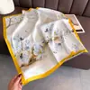 Nuevo Estilo Bufanda de Seda Cuadrada 70cm Estampado de Lirios Protección Solar Primavera y Verano Bufanda Decorativa Versátil Pañuelo para la Cabeza de Mujer Bufanda de Seda
