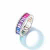Anel de zircônia arco-íris novo transfronteiriço masculino e feminino S925 fileira única cravejado anel de tesouro colorido moda personalidade europeia e americana atacado