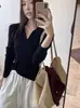 Suéter de punto tipo polo abotonado de estilo francés para mujer, suéter versátil de otoño, capa interior adelgazante