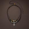 Collar de Aleación Estilo Retro de Moda con Colgante de Hoja Hueca, Plata Tibetana, Color Aleatorio, con Cuentas, Línea de Cera al Agua, Doble Capa