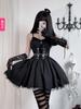 Vestido negro pequeño gótico oscuro de Halloween transfronterizo europeo y americano, enagua adelgazante, ropa de chica caliente de baile líder de discoteca
