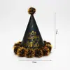 Envío Gratis Sombrero de Punta Bola de Pelo Sombrero de Fiesta Sombrero de Cumpleaños Decoración de Pastel Corona de Fiesta Sombrero Tarjeta Dorada Esmerilado