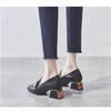 Zapatos de una sola capa para mujer, cuatro estaciones, tacón grueso, 2023, zapatos pequeños de cuero para mujer, estilo coreano, combinan con todo, cuero suave auténtico, puntera cuadrada, suela suave, zapatos ligeros para mujer