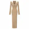 Vestido Largo de Punto Sexy Europeo y Americano Hombros Descubiertos para Mujer AliExpress Vestido Bodycon Ceñido de Cuello en V Vestido de Socialité