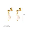 Pendientes de Perlas Naturales de Agua Dulce Transfronterizos, Pendientes de Acero Inoxidable Barroco de Lujo Ligero de Gama Alta, Joyería de Acero de Titanio para Mujer