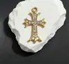 Collar de Cruz de Cobre Chapado en Oro para Mujer, Doble Cruz, Estilo Europeo y Americano Transfronterizo, Joyería con Doble Colgante Totalmente Diamantado para Parejas, Hombres y Mujeres