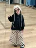 Coleção Nova Outono 2025 Estilo Coreano Roupas Infantis Meninas Estilo Hong Kong Manga Lanterna Camisa Solta Calça de Perna Larga com Bolinhas