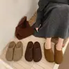 Pantuflas Cerradas de Media Pantufla Casual Estilo Coreano para Mujer 2026 Otoño Nuevas Pantuflas Cálidas de Piel con Suela Gruesa y Felpa