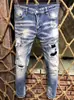Hme2026 Jeans para Hombre Marca de Moda High Street Pantalones Rectos Parcheados Rasgados Comercio Exterior Transfronterizo Europeo y Americano Shein