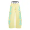 Calça Casual Solta com Estampa de Letras Estilo Americano Tendência Vibe Masculina Calça de Moletom Cintura Elástica Esportiva Perna Reta Longa