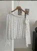 Camisa de Manga Larga Acampanada de Lunares KEKEZOON para Mujer, Atuendo de Otoño con Lazo, Cuello Asimétrico, Hombros Descubiertos, Top de Corte Holgado 8742