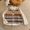Conjunto de Menina Limão para Bebê Outono Novo Estilo Bebê Estiloso Colete Xadrez com Diamantes Camisa Básica Saia Plissada Conjunto de Três Peças Estilo Coreano