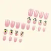 Nuevas Pegatinas para Uñas Postizas Rayadas Rosas y Blancas de Otoño, Estilo Europeo y Americano, Piezas de Uñas Ovaladas Medias Estilo Ins, Uñas Portátiles de Venta Caliente Transfronteriza