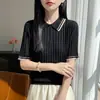 Camisa de Punto Manga Corta con Cuello, Sencilla y Elegante, para Mujer, Nuevo Modelo Verano 2026, Camiseta Blanca Elegante para el Día a Día