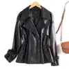 Chaqueta de Cuero con Lazo a la Cintura Estilo Otoño Nuevo Transfronteriza, Cuero Semi-Curtido Encapsulado al Agua, Chaqueta de Cuero Moderna y Versátil