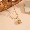 Collar Cruzado Nuevo Versátil de Acero de Titanio Elegante Versátil con Colgante Redondo de Piedra de Color para Mujer Collar de Acero Inoxidable de Doble Capa Tachonado de Perlas