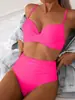 Nuevo Traje de Baño de Dos Piezas 2027 Conjunto de Bikini Europeo y Americano para Mujer, de Cintura Alta, Color Sólido, Estampado, Traje de Baño Transfronterizo para Mujer