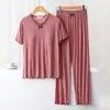 Nuevo conjunto de ropa para el hogar con copas incorporadas, top de manga corta y pantalón largo conjunto de dos piezas, pijama casual suelto dulce con volantes