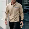 Novos tops masculinos de outono e inverno para comércio exterior europeu e americano em 2026, top de manga longa waffle com gola polo dobrável e retalhos
