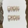 Taoxili Diamante Rosa Coração Doce Suave e Fofo Versátil Brilho Pérola Laço Strass Unhas Postiças Feitas à Mão