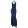 Vestido azul de fiesta con cuello brillante y estilo brisa de primavera 2025, vestido sexy de estilo temperamento para banquetes.