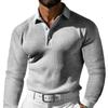 2024 Nueva Camisa Polo de Manga Larga Ajustada con Cuello Waffle de Botones para Hombre, Transfronteriza de Amazon Ebay