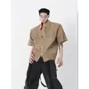 Camisas Casuales para Hombre Camisas para Hombre Marca Japonesa de Moda Ropa de Trabajo Cremallera al Aire Libre Camisas de Manga Corta con Cuello para Hombre