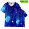 Suministro transfronterizo verano impresión cielo estrellado 3D marca de moda coreana cuello en V holgado manga corta fina para mujer uniforme de béisbol al por mayor