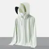 Ropa de protección solar de seda helada de verano para hombre con visera de goma negra desmontable, chaqueta de pesca fina, abrigo de protección solar transpirable contra rayos UV para mujer