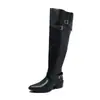 Fivela de Cinto Salto Médio Salto Bloco Botas de Cano Alto Estilo Fino 2026 Novas Botas Emagrecedoras de Outono Camurça Dupla Marrom Botas Simples Botas Longas Mulher