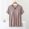 Pijama feminino de manga curta com bojo verão novo roupa de casa T-shirt fina com bojo top de orelha de madeira