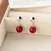Pendientes de Plata de Ley S925 Nalan con Perla de Concha Roja y Perla Sintética en Forma de Rombo, Pendientes Cortos Dulces M01034