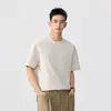 Camiseta de Manga Corta para Hombre Nueva de Verano 220g Estilo Japonés Textura Rayada Simple Cuello Redondo Holgada Casual Top para Hombre