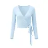 Conjunto de Yoga com Amarração Lateral Camada Cruzada Cintura Marcada Emagrecedor Tecido Elástico Treinamento de Pilates Conjunto de Três Peças para Yoga