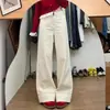 Pantalones Anchos Color Albaricoque y Blanco Tallas Grandes para Mujer, Adelgazantes y con Caída, Jeans de Alta Gama para Figura de Pera, Pantalones Rectos Holgados