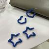 Aretes de Aguja de Plata S925 Azul Klein Nicho Corazón Estrella de Cinco Puntas para Mujer Retro Personalizados en Forma de C 574X