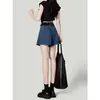 Shorts de mezclilla retro azules de pierna ancha para mujer, nuevo estilo moderno, forma de pera, holgados, de cintura alta, corte A, versátiles, hot pants que se ajustan a la cadera