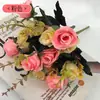 Luxuoso Buquê de Rosas com 6 Hastes e 12 Flores, Flores Artificiais para Casamento, Casa e Decoração de Sala de Estar, Buquê de Flores Simuladas, Flores de Seda para Decoração de Casa