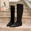 Novas botas finas de bico fino estilo coreano com tachas, uso bidirecional destacável, botas Martin, botas de motociclista até o joelho, sapatos femininos para mulheres baixinhas