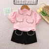 Conjunto Estiloso de Verão para Meninas, Importação, Manga Curta, Streetwear, Tops Modernos de Manga Curta para Bebês e Crianças Pequenas