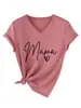 Estilo europeu eBay Amazon simples e elegante feminina estampa de letras mama coração decote V manga curta camiseta camisa base