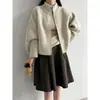 Suéter de punto de estilo coreano LUXI de corte holgado con cuello alto para mujer, otoño 2026, suéter chaqueta versátil de lana para commuting ss1114