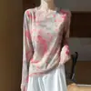 26 Estilo Nuevo Primavera y Verano Diseño Estampado Degradado Cuello Redondo Mujer Ligera Transpirable Tejido Interior Manga Larga Protección Solar Camisa Moderna