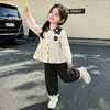Conjunto de Gatinho com Bolinhas Estilo Coreano para Meninas Estilo Primavera/Outono 2026 Novo Conjunto de Duas Peças da Moda para Meninas Tendência