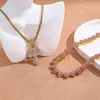 Collar de Cruz de Diamantes Completo Transfronterizo Europeo y Americano para Mujer, Colgante de Diamantes Coloridos Hip-Hop, Cadena para Clavícula, Moderna y Tendencia Cadena Cubana para Hombre