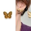 Pendientes de mariposa grandes y lisos con personalidad transfronteriza para mujer, chapados en oro real de 18 quilates, estilo exagerado, joyería de nicho de alta gama al por mayor